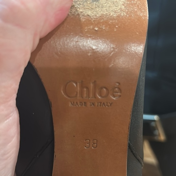 Chloe Black Heeled Boots with Gold Buckle and Chunky Heel - Picture 11 of 15